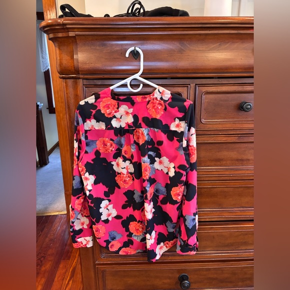 J.Crew Pink & Black Floral Long Sleeve Blouse Size M - Picture 2 of 6